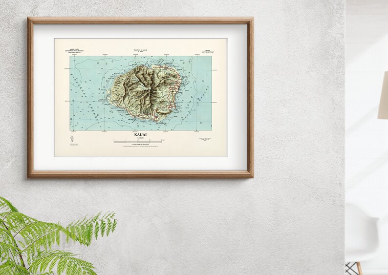 Classic Topo Map of Kauai Hawaii Instant Download Etsy