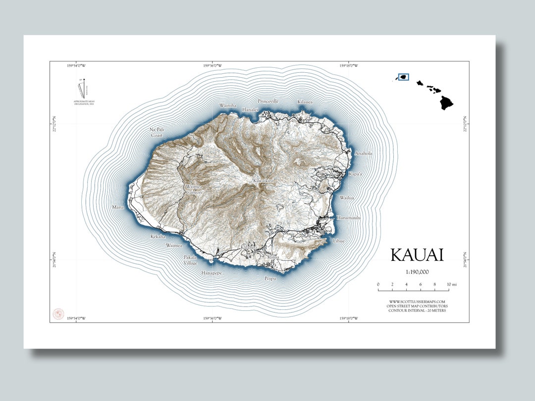 Kauai Map, Kauai Hawaii, Kauai Island Map, Kauai Print, Kauai Art ...