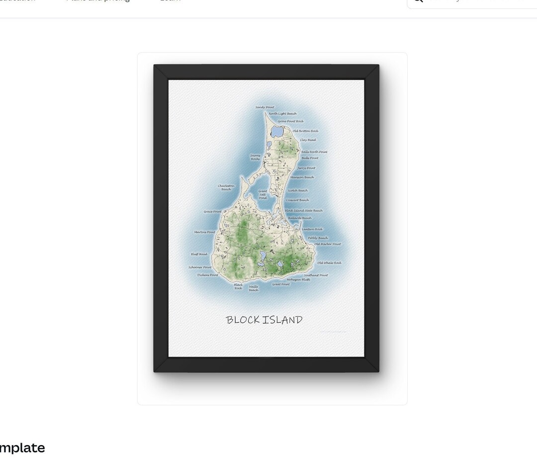 Block Island Map, Block Island Rhode Island, Block Island Print, Block