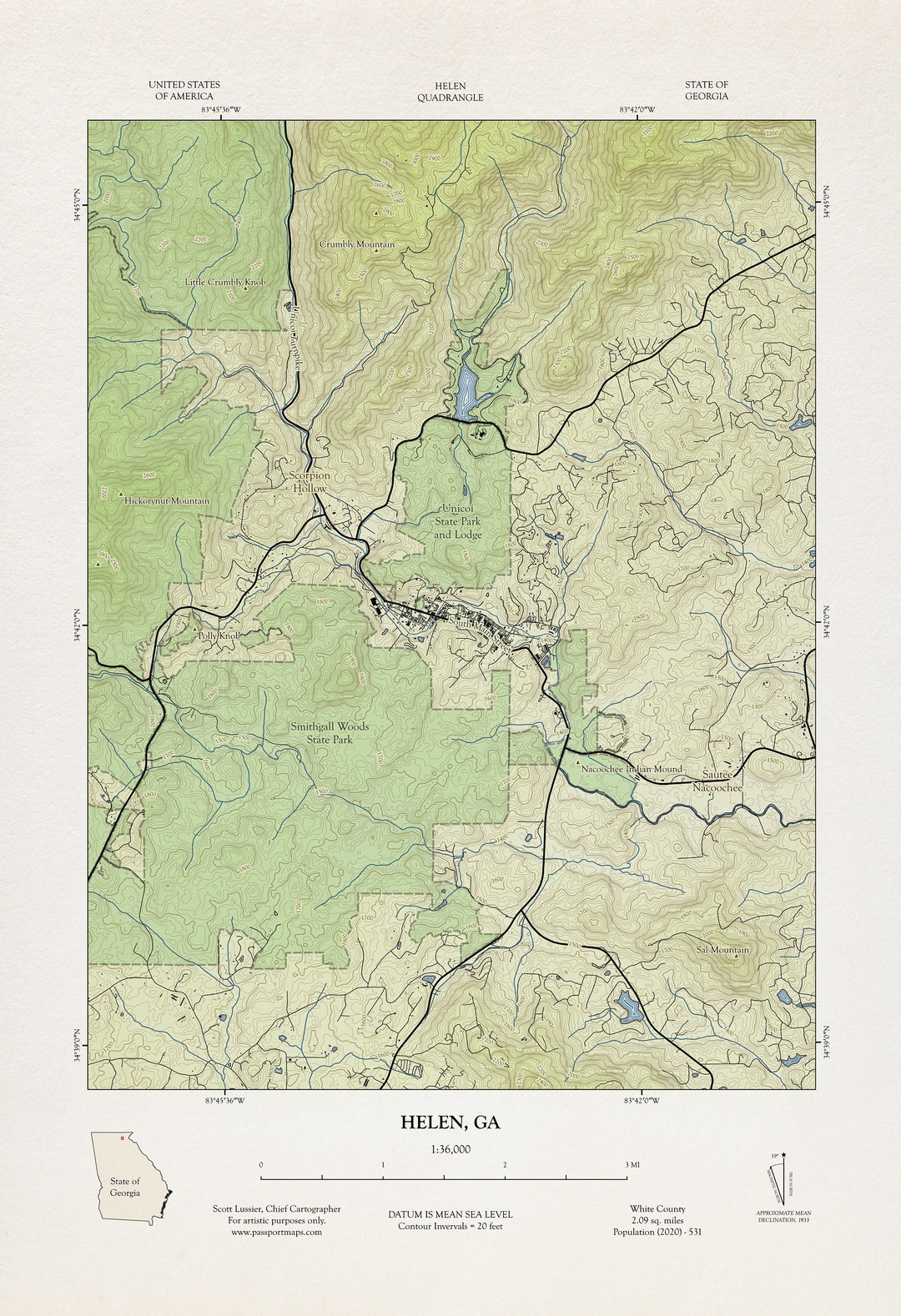 Classic Topo Map of Helen GA 13x19 Print Etsy