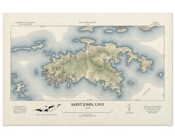 St John, USVI Map Saint John, USVI Map Vintage Nautical Style