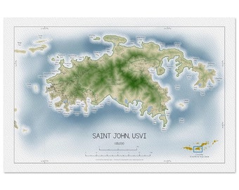 St John Map Saint John Map Watercolor Style