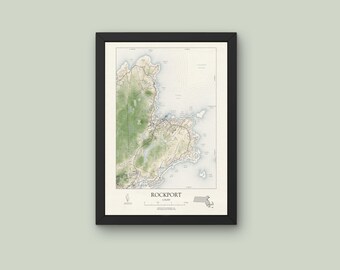 Rockport Mass Map Art Print Wall Decor Travel Memory Navigation Colorful Home Water Ocean Dorm Work VINTAGE or NAUTICAL Style