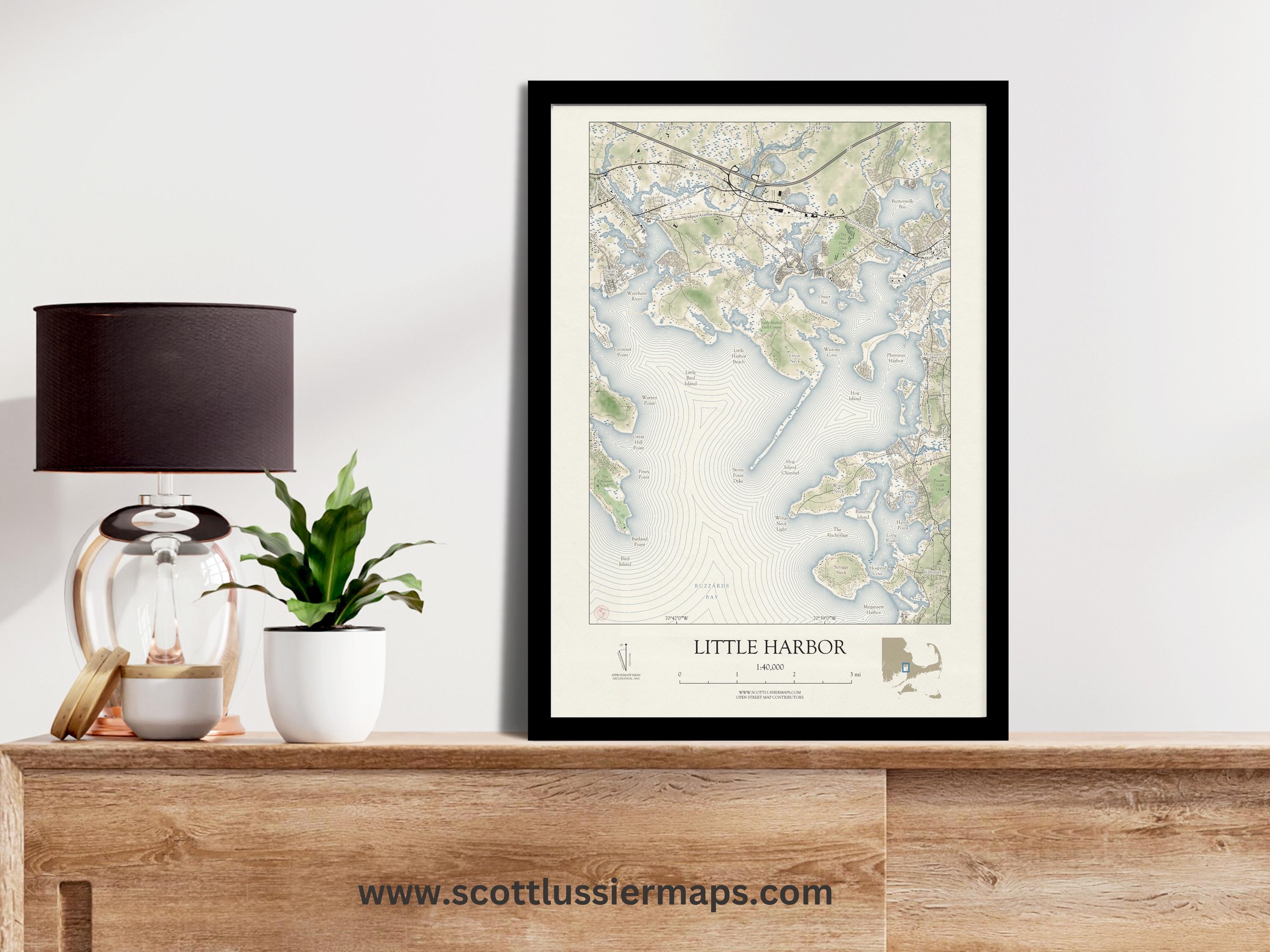 Little Harbor Map Art Print: Original Design VINTAGE Style Poster ...