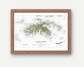 St John USVI Map Art Print: Shoreline Style Travel Poster