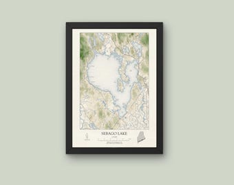Sebago Lake Maine Map Print: Original Design Wall Art