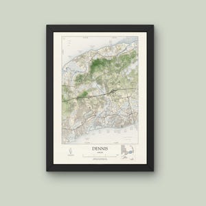 Dennis Cape Cod Map Art Print Travel Poster Vintage, Nautical or Shoreline Style Travel Map Wall Art
