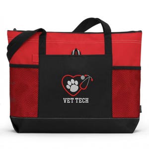 Embroidered Vet Tech Tote Bag/ Vet Tech Tote Bag/ Vet Tech With Stethoscope and Paw Print Tote Bag/ Vet Tech Gift/ Vet Tech Bag image 1