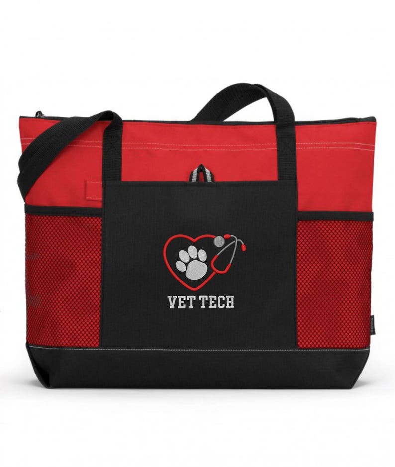 Embroidered Vet Tech Tote Bag/ Vet Tech Tote Bag/ Vet Tech With Stethoscope and Paw Print Tote Bag/ Vet Tech Gift/ Vet Tech Bag image 1