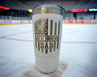 Hockey Dad Tumbler/ Hockey Dad Flag/ Hockey Gift/ Engraved Tumbler/ Double Sided Design/ Polar Camel Tumbler/ Colorful Tumblers/ 20 oz