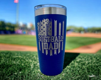 Softball Dad Tumbler/ Softball Dad Flag/ Softball Gift/ Engraved Tumbler/ Double Sided Design/ Polar Camel Tumbler/ Colorful Tumblers/ 20 oz