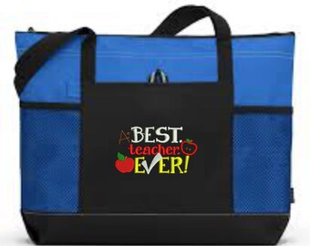 Teacher Tote Bag/ Embroidered Best Teacher Ever Tote Bag/ Teacher Appreciation Gift/ Teacher Tote Bag/ Teacher Gift