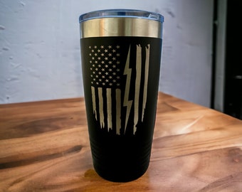 Electrician Tumbler/ Electrician Flag/ Electrician Gift/ Engraved Double Sided Design/ Occupational Tumbler/ Available Personalized/ 20 oz