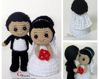Modèle de poupée Amigurumi au crochet pour les mariés, cadeau de mariage (Modèle PDF)