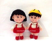 Chibi Maruko Chan Amigurumi pattern - crochet doll pattern , small crochet doll, doll keychain, red clothes with hat doll, two faces version