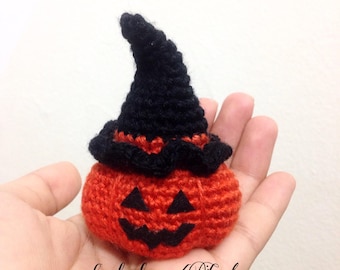 Halloween Crochet Pumpkin Amigurumi Pattern with Witch Hat (PDF Pattern)