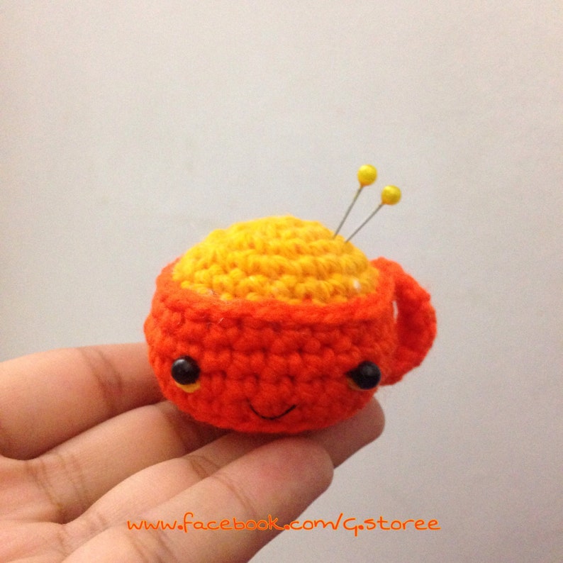 Tea Cup Pin Cushion Aimigurumi Crochet Pattern 3 sizes Milk Juice mug