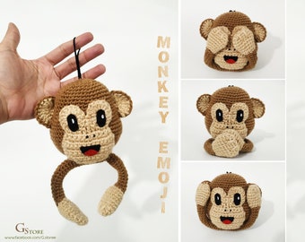 Monkey Emoji Crochet amigurumi pattern - Wise monkeys toy - movable arms - animal tutorial