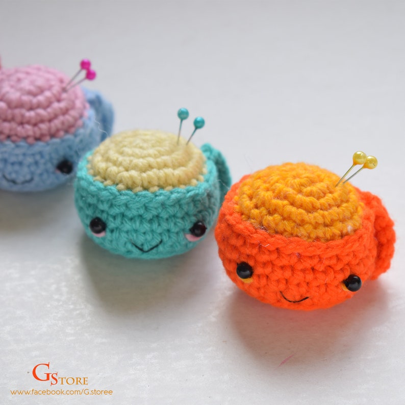 Tea Cup Pin Cushion Aimigurumi Crochet Pattern 3 sizes Milk Juice mug
