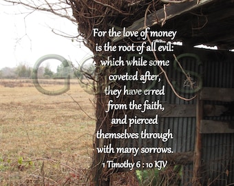 1 Timoteo 6:10, RVR, Foto de las Escrituras, Vid Destructora, Amor al Dinero, Raíz de Todos los Males, Versículo del Nuevo Testamento