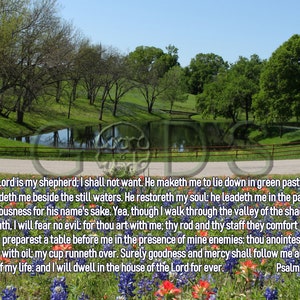 Psalm 23, KJV, Scripture Picture, Bluebonnets, Indian Paintbrush, Ennis, Texas, Landscape Photography, Floral Photography