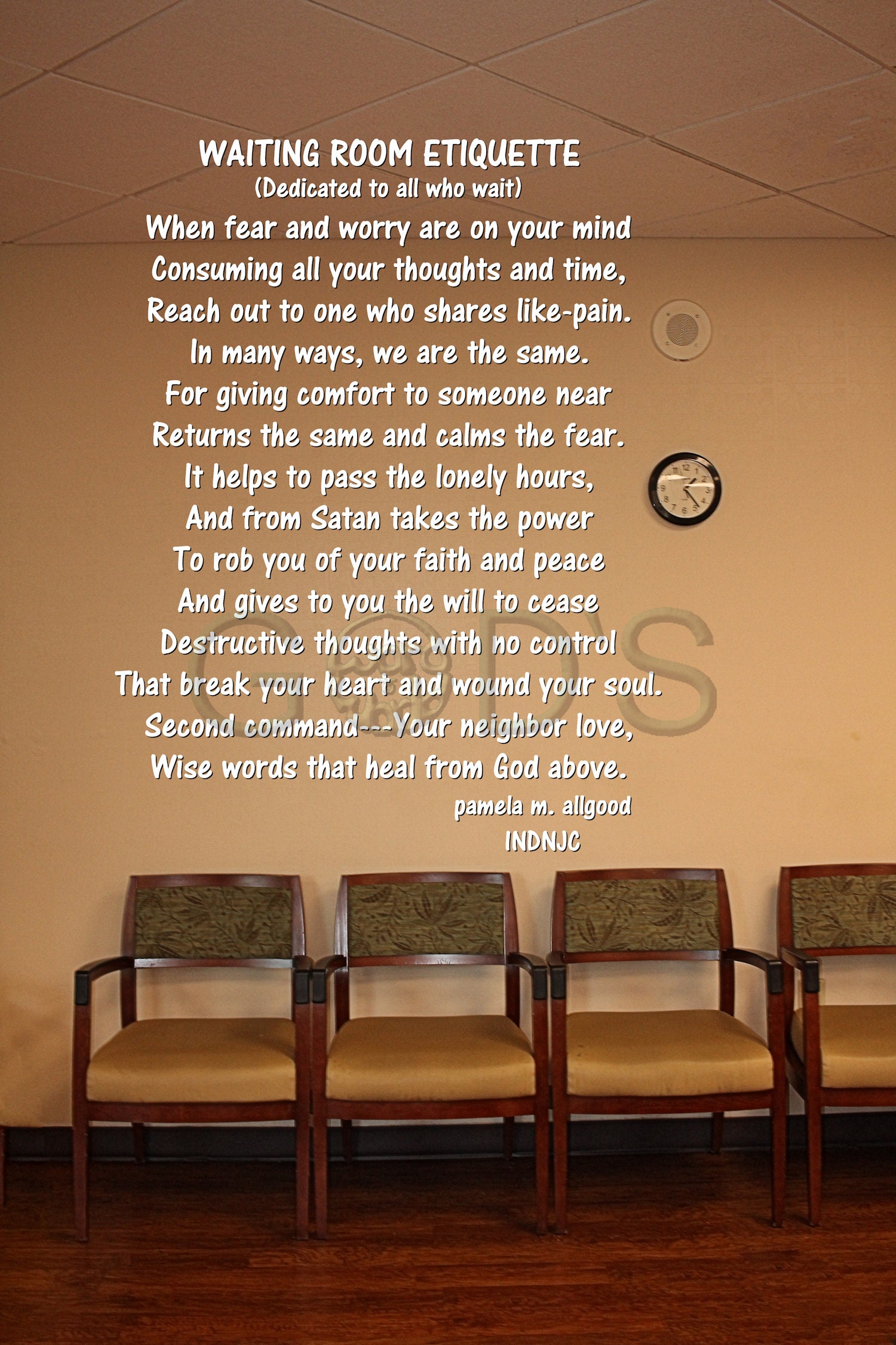 Waiting Room Etiquette, Christian Poem, Hospital, ICU, CCU, Comfort