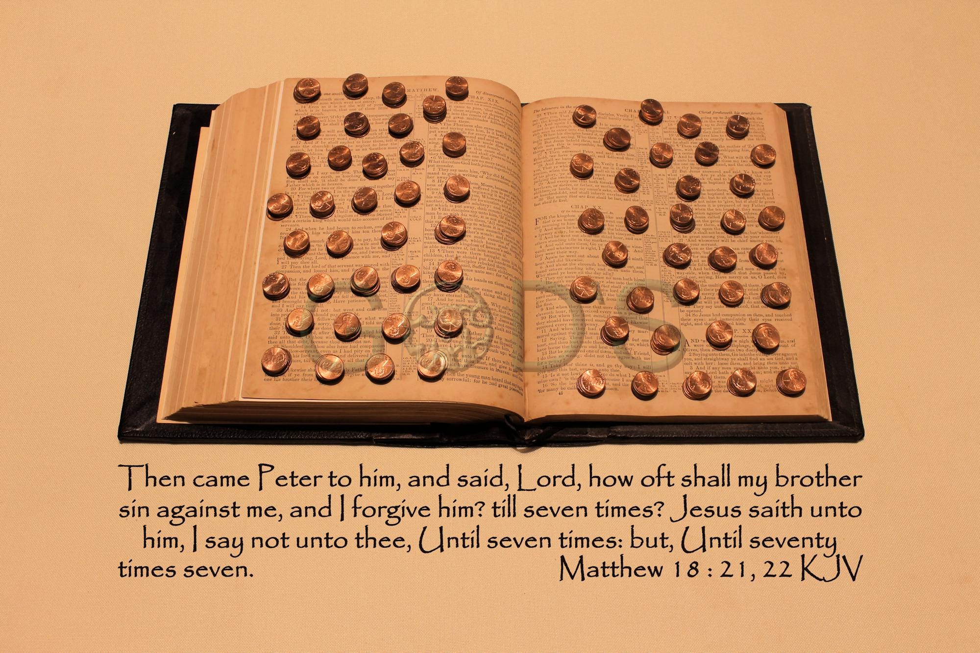 Matthew 18:21, 22, KJV, Scripture Picture, Forgiveness, 70 X 7, Vintage Bible, 490 Pennies, New Testament Verse, Scripture Photo