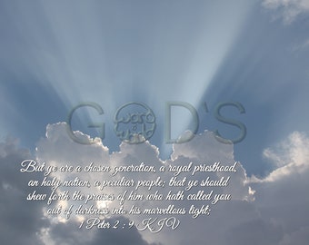 1 Peter 2:9 KJV Photo, Sunset Scripture Photo, New Testament Photo With Clouds, Sunlight,  Sky Scenery Scripture Picture