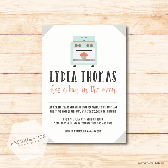 Bun In The Oven Baby Shower Invitation 2 3 Day Turnaround Etsy