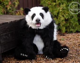 手作りのリアルなパンダのぬいぐるみ：コレクター向けのフェイクファー