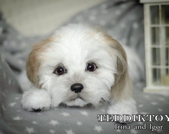 Realistic Puppy Shih Tzu  collectible teddy dog handmade plush toy Portrait pet animal by photo dog artist (Made to Order)