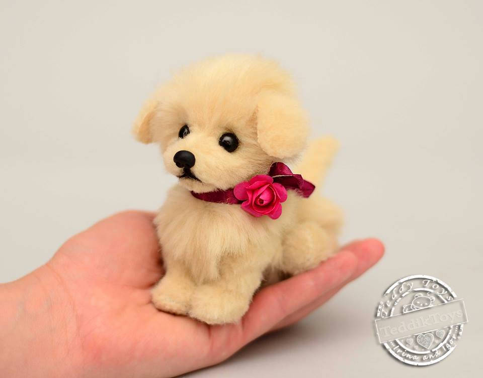 ハンドメイドぬいぐるみ☆★英国ゴールデンの赤ちゃん イングリッシュクリームゴールデンレトリバーのぬいぐるみ：手作りの