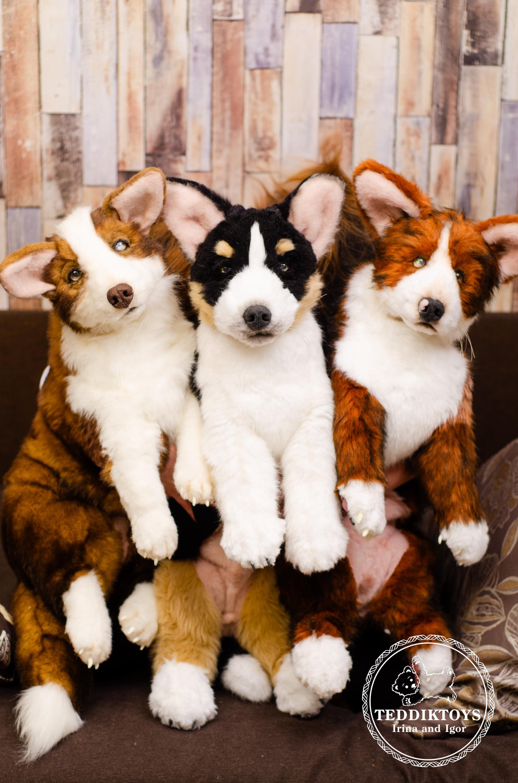 Handmade Sleeping Corgi Plush: Realistic Faux Fur Puppy, Glass