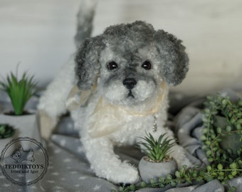 Realistic Plush Poodle Dog: Poseable Felted Animal Toy