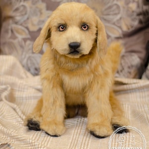 リアルなラブラドール、ゴールデンレトリバーの子犬のぬいぐるみ - 55 cm、ポーズをとらせられる、目を開けたり閉じたりできる、手作りのコレクター向け犬