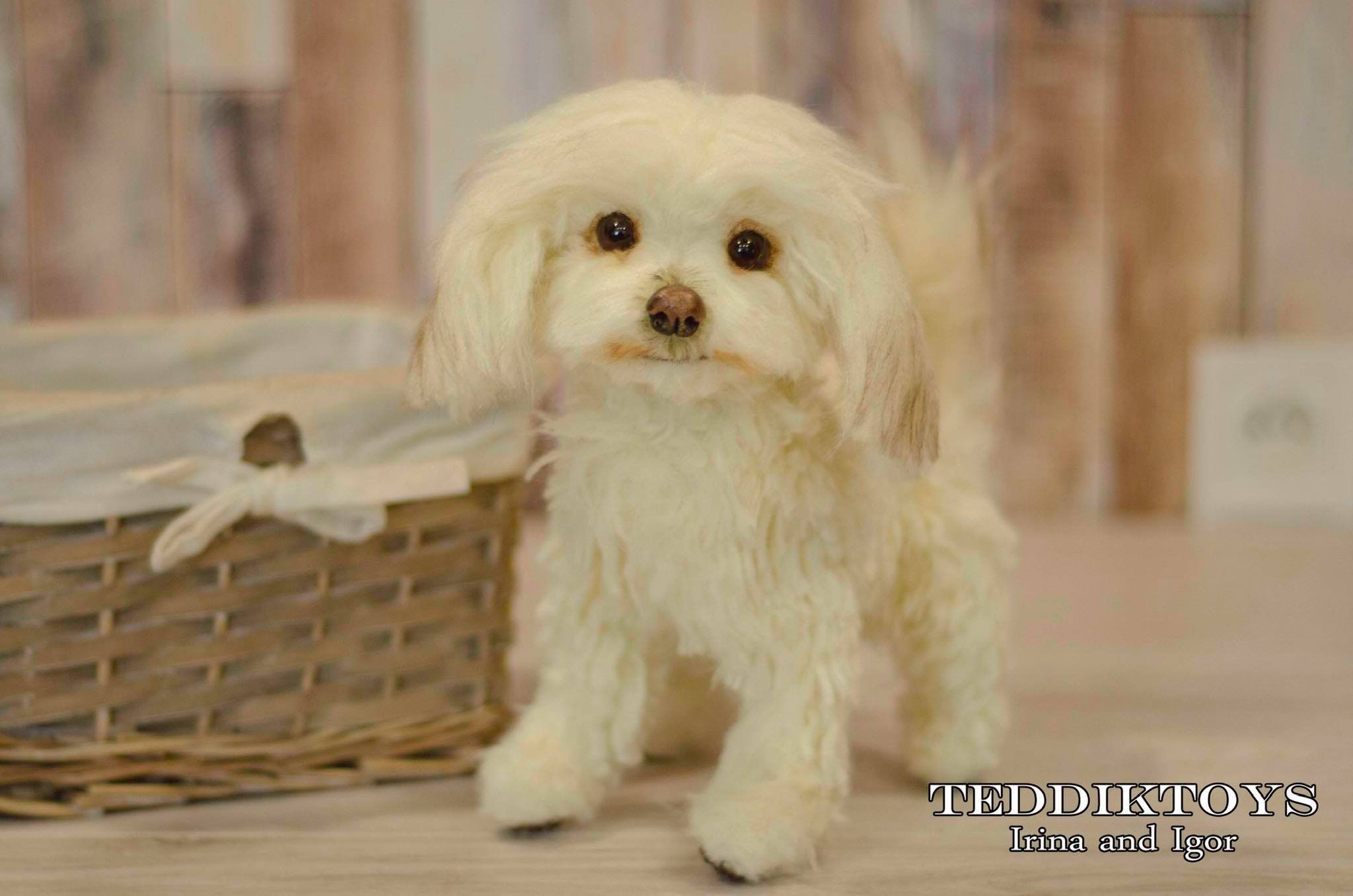 手作りマルチーズ犬のぬいぐるみ：ポーズを変えられるテディベア（受注