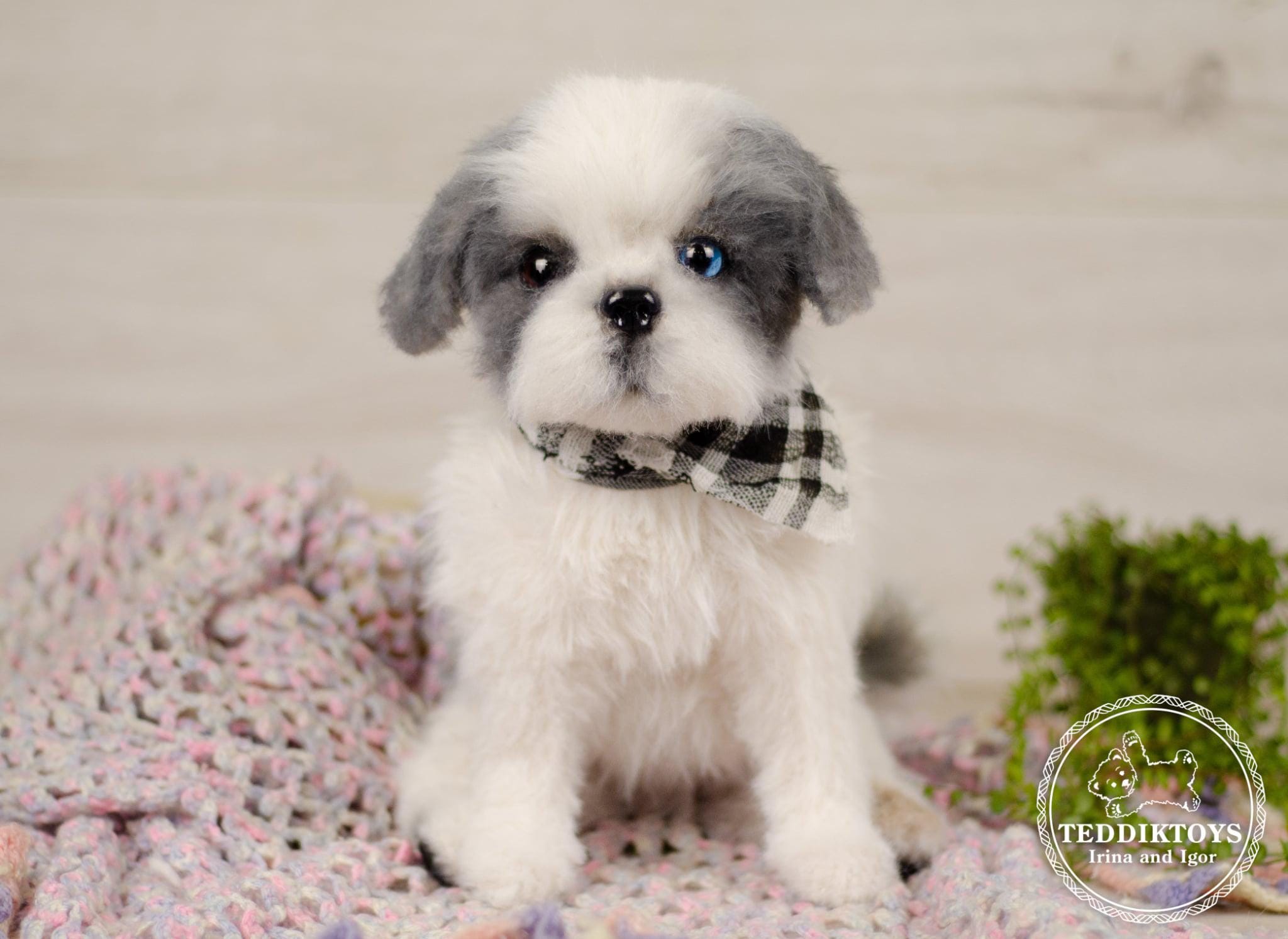 手作りシーズー子犬ぬいぐるみ：リアルなペットの肖像画犬（オーダー
