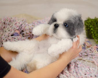 手作りシーズー子犬ぬいぐるみ：リアルなペットの肖像画犬（オーダー