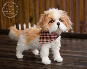 犬　ぬいぐるみ　シーズー　リアル　レトロ　日本製　子犬 手作りのシーズーの子犬のぬいぐるみ：リアルなコレクターズアイテムの