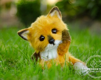 Handmade Realistic Fox Cub Plush: Weighted Soft Sculpture Toy