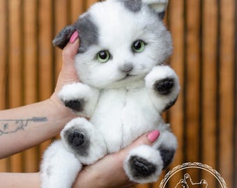 Handmade Plush Kitten Toy: Weighted Realistic Cat (27cm)