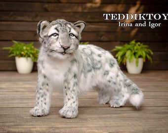 Realistic Snow Leopard Plush: Posing Art Doll, Wild Cat Toy