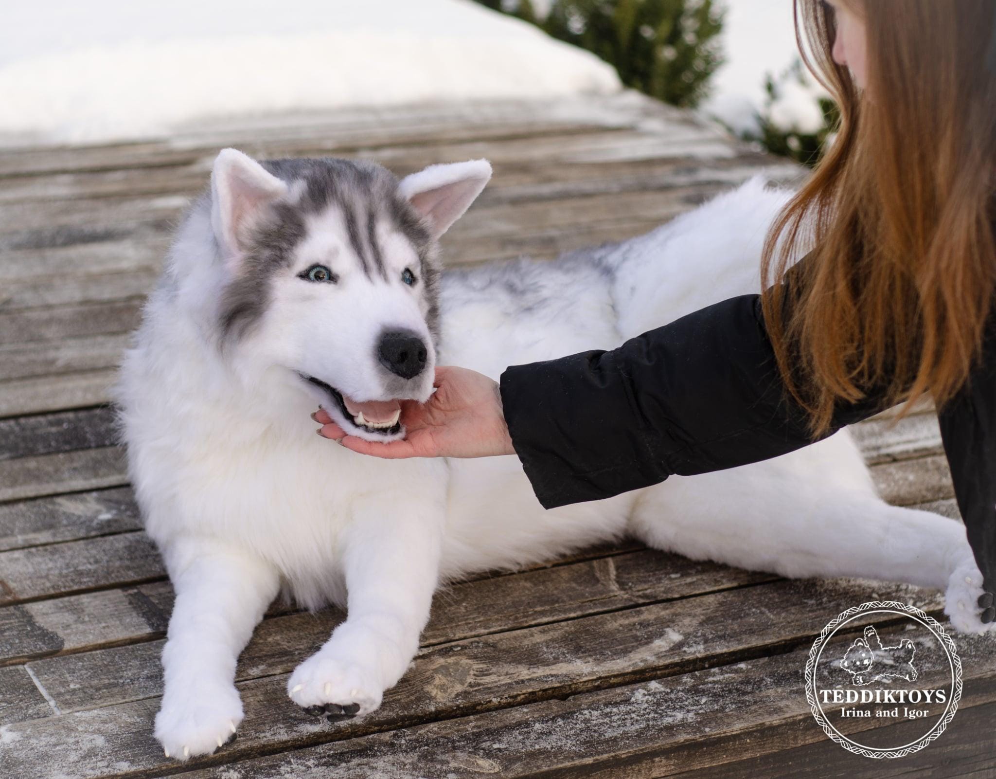Replica Handmade Husky Puppy Length 90 Cm, Life-size Realistic Toy