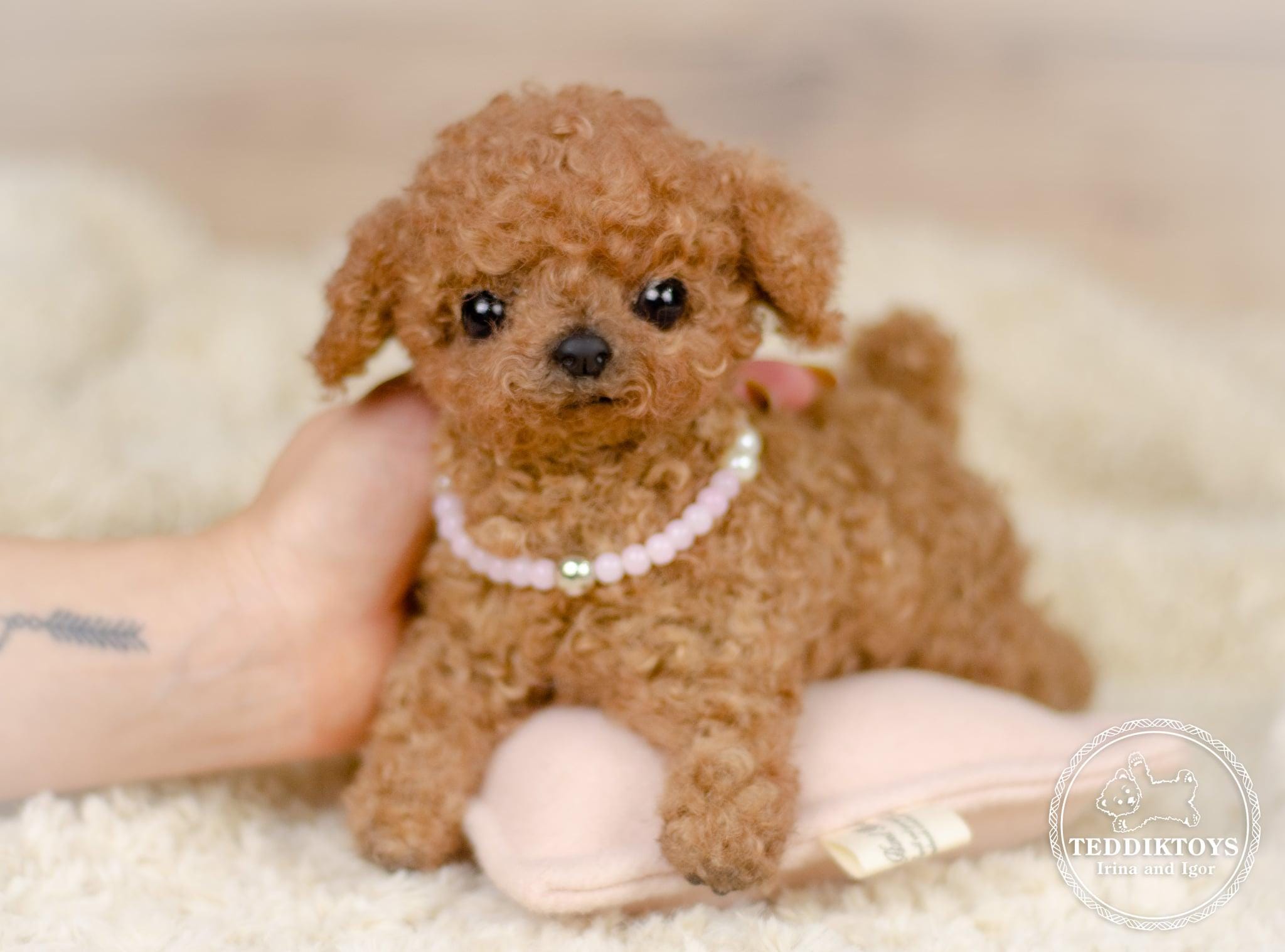 ぬいぐるみ、犬トイプードル、ティーカップ、子犬、ハンドメイド、オリジナル、リアル 手作りのぬいぐるみティーカッププードル：マイクロサイズの子犬の