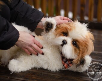 手作りシーズー子犬ぬいぐるみ：リアルなコレクター向けテディ犬