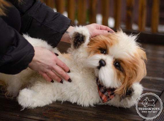 手作りシーズー子犬ぬいぐるみ：リアルなコレクター向けテディ犬（受注