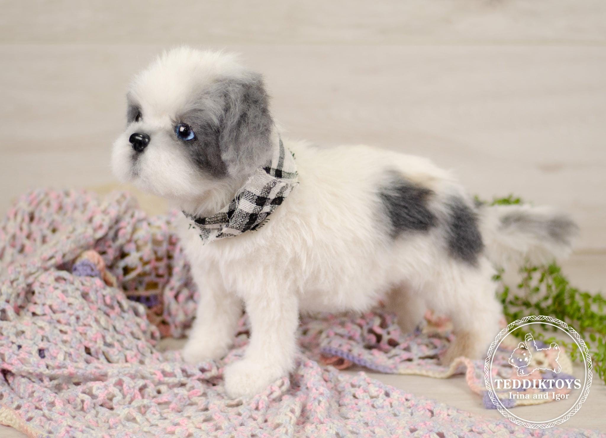 手作りシーズー子犬ぬいぐるみ：リアルなペットの肖像画犬（オーダー