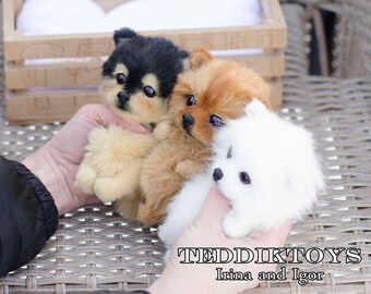 Chiot Spitz en peluche fait main peluche de Poméranie à