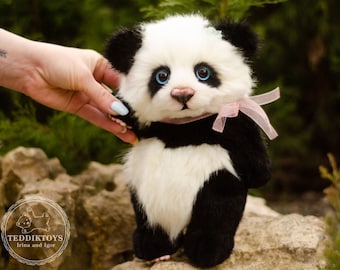 Panda, handgjord plysch samlarleksak nallebjörn (tillverkad på beställning)