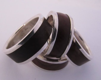 Sterling silver and natural wood ring